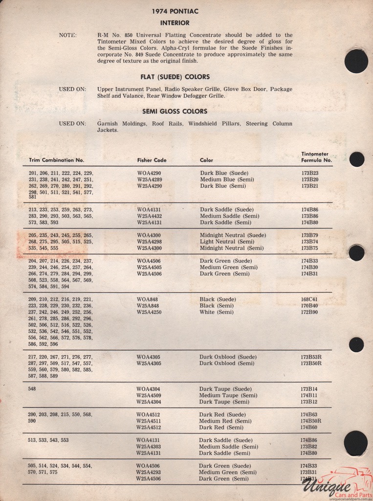 1974 Pontiac Paint Charts RM 2